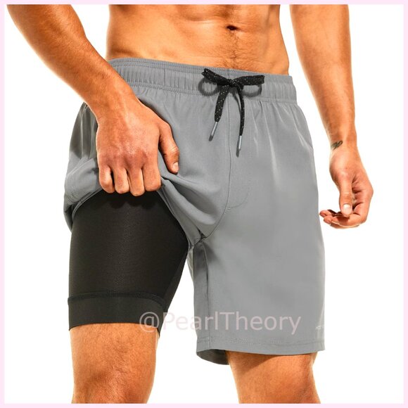 Quick-Dry Swim Trunks with Compression Liner & Zipper Pockets